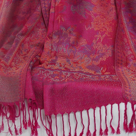 Floral pashmina scarves for women Festival Pink Shawls Wraps Bohemian Scarf rave - Picture 2 of 3